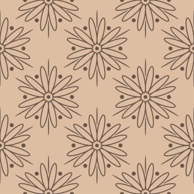 Bej renkli arka plan üzerinde kahverengi çiçek süsleme. Tekstil ve duvar kağıtları için seamless modeli