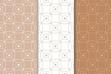 Kahverengi ve beyaz geometrik süsler. Web, Tekstil ve duvar kağıtları için dikişsiz desen seti