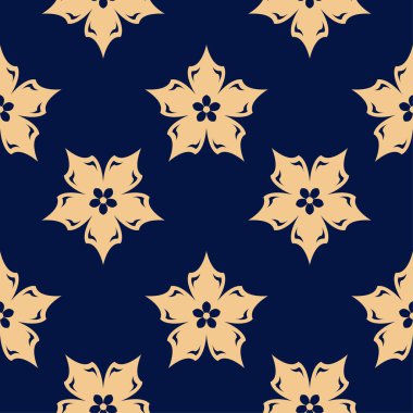 Koyu mavi zemin üzerine altın çiçek öğe. Tekstil ve duvar kağıtları için seamless modeli