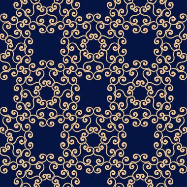 Mavi zemin üzerine altın çiçek. Tekstil ve duvar kağıtları için seamless modeli