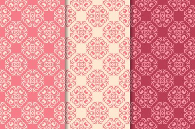 Kırmızı çiçekli süsler kümesi. Kiraz pembe dikey Dikişsiz desen. Duvar kağıdı arka plan