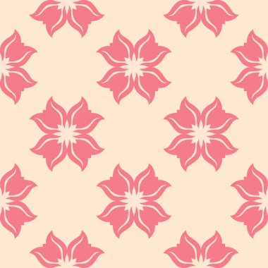 Bej renkli arka plan üzerinde kırmızı çiçekli süs. Tekstil ve duvar kağıtları için seamless modeli