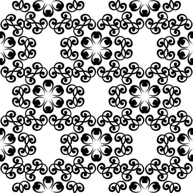 Beyaz arka planda siyah çiçek süsleme. Tekstil ve duvar kağıtları için seamless modeli