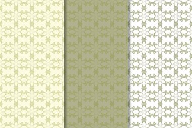 Zeytin yeşili çiçek arka planlar. Tekstil ve duvar kağıtları için dikişsiz desen seti