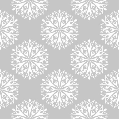 Gri arka plan üzerinde beyaz çiçek süsleme. Tekstil ve duvar kağıtları için seamless modeli