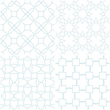 Geometrik desenler. Beyaz mavi öğeleri kümesi. Sorunsuz arka planlar. Vektör çizim
