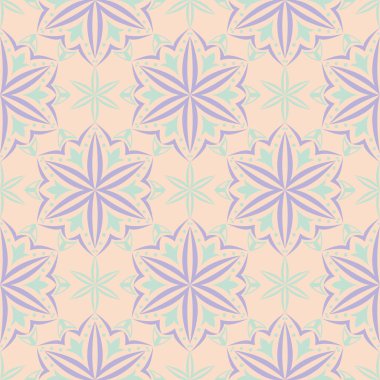 Bej renkli çiçek arka plan. Duvar kağıtları, Tekstil ve kumaş için mor ve mavi elemanları ile Seamless modeli