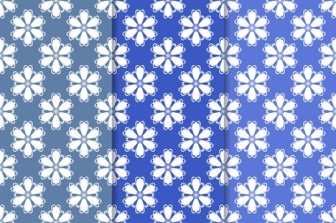 Mavi çiçekli süsler. Duvar kağıtları ve kumaşlar için dikey Dikişsiz desen seti