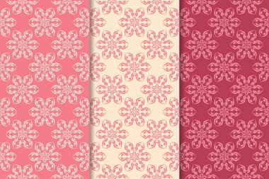 Kırmızı çiçekli süsler kümesi. Kiraz pembe dikey Dikişsiz desen. Duvar kağıdı arka plan