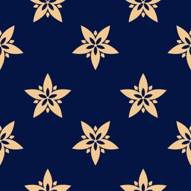 Koyu mavi zemin üzerine altın çiçek tasarım. Tekstil ve duvar kağıtları için seamless modeli