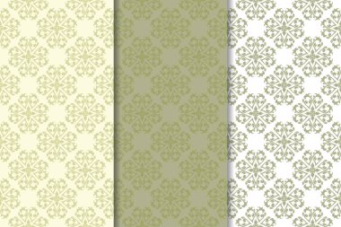 Zeytin yeşili çiçek arka planlar. Tekstil ve duvar kağıtları için dikişsiz desen seti