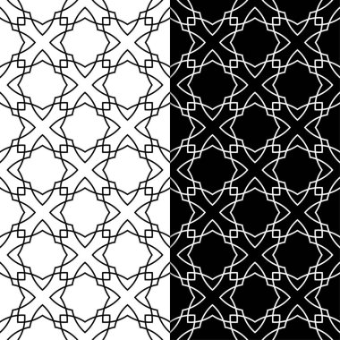 Siyah ve beyaz geometrik süsler. Web, Tekstil ve duvar kağıtları için dikişsiz desen seti