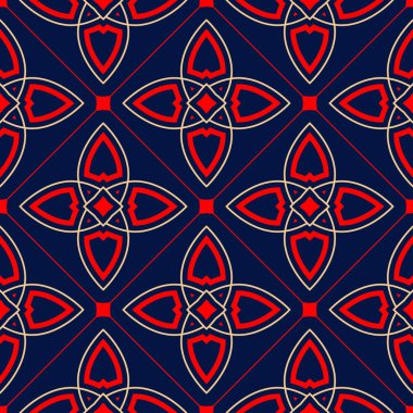 Geometrik seamless modeli. Duvar kağıtları, Tekstil ve kumaş için renkli kırmızı ve mavi arka plan