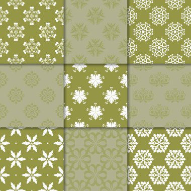 Zeytin Yeşil çiçekli süsler. Kağıt için dikişsiz desen koleksiyonu Tekstil