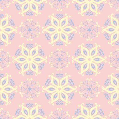 Pembe çiçek seamless modeli ile duvar kağıdı, Tekstil ve kumaş için ışık mavi ve sarı çiçek öğeleri