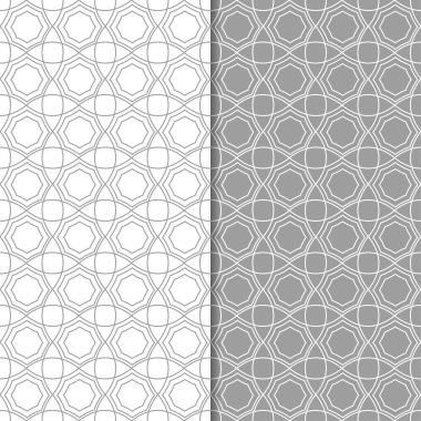 Gri ve beyaz geometrik süsler. Web, Tekstil ve duvar kağıtları için dikişsiz desen seti