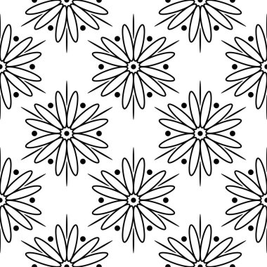 Beyaz arka planda siyah çiçek süsleme. Tekstil ve duvar kağıtları için seamless modeli