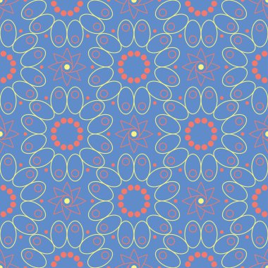 Çiçek tasarım ile mavi seamless modeli. Renkli arka plan duvar kağıtları, Tekstil ve kumaş için kırmızı sarı çiçek öğeleri ile