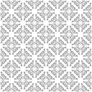 Beyaz arka plan üzerine açık gri çiçek süsleme. Tekstil ve duvar kağıtları için seamless modeli