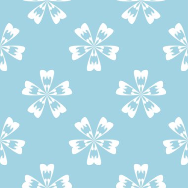 Mavi zemin üzerine beyaz çiçek süsleme. Tekstil ve duvar kağıtları için seamless modeli