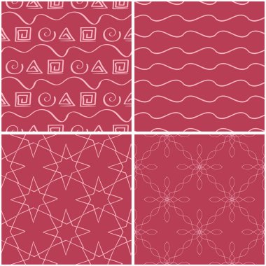 Geometrik desenler. Soluk kırmızı sorunsuz arka planlar kümesi. Vektör çizim