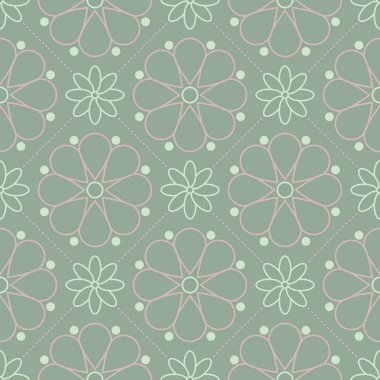 Çiçek seamless modeli. Zeytin yeşili arka plan duvar kağıtları, Tekstil ve kumaş için soluk pembe çiçek öğeleri ile