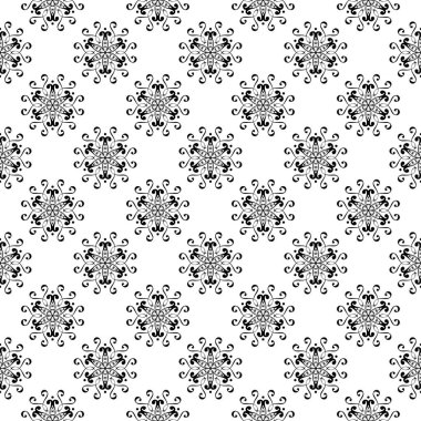 Beyaz arka planda siyah çiçek süsleme. Tekstil ve duvar kağıtları için seamless modeli