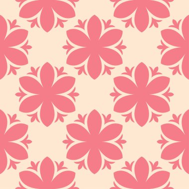 Bej renkli arka plan üzerinde kırmızı çiçekli süs. Tekstil ve duvar kağıtları için seamless modeli