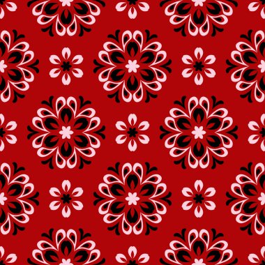 Çiçek sorunsuz arka plan. Kırmızı siyah ve beyaz çiçek deseni. Duvar kağıtları ve tekstil tasarımı için