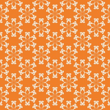 Turuncu zemin üzerine beyaz çiçek tasarım. Tekstil ve duvar kağıtları için seamless modeli