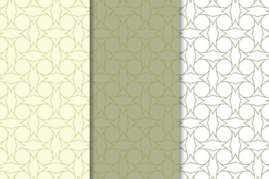 Zeytin yeşili ve beyaz geometrik süsler. Web, Tekstil ve duvar kağıtları için dikey Dikişsiz desen seti