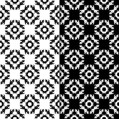 Siyah ve beyaz çiçek arka ayarlayın. Tekstil ve duvar kağıtları için dikişsiz desen