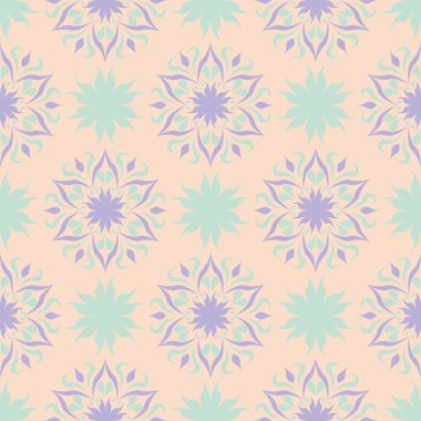 Duvar kağıtları, Tekstil ve kumaş için mor ve mavi tasarımları ile bej çiçek seamless modeli