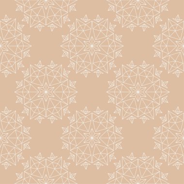 Bej renkli arka plan üzerinde beyaz çiçek süsleme. Tekstil ve duvar kağıtları için seamless modeli