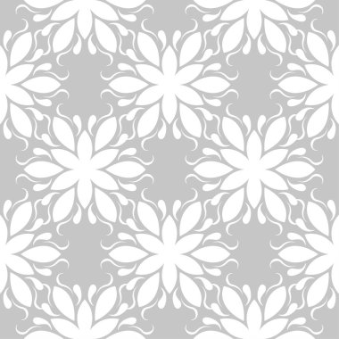 Gri arka plan üzerinde beyaz çiçek süsleme. Tekstil ve duvar kağıtları için seamless modeli