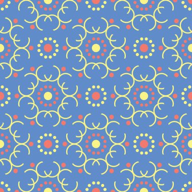 Geometrik mavi seamless modeli. Arka plan duvar kağıtları, Tekstil ve kumaş için kırmızı ve sarı tasarımı ile çok renkli