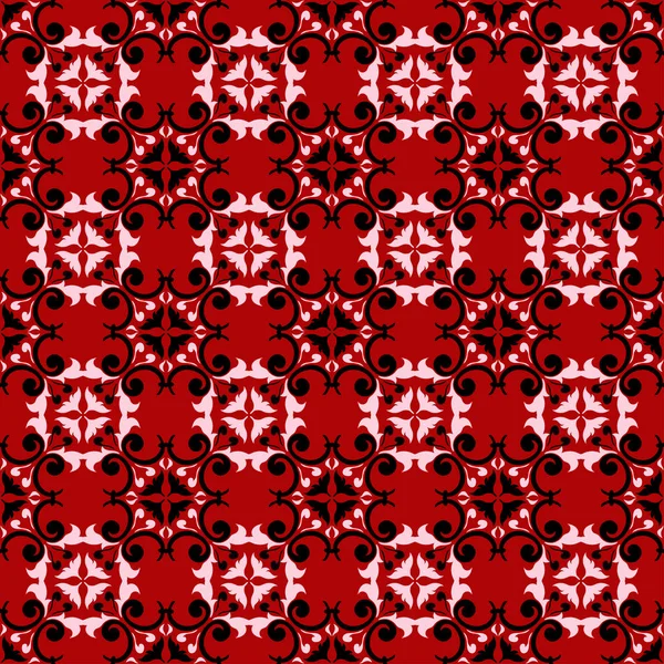 Rotes Nahtloses Muster Mit Schwarz Weißem Blumenmuster Hintergrundbilder — Stockvektor