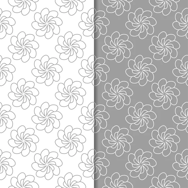 Beyaz ve gri çiçek arka planlar. Tekstil ve duvar kağıtları için dikişsiz desen seti