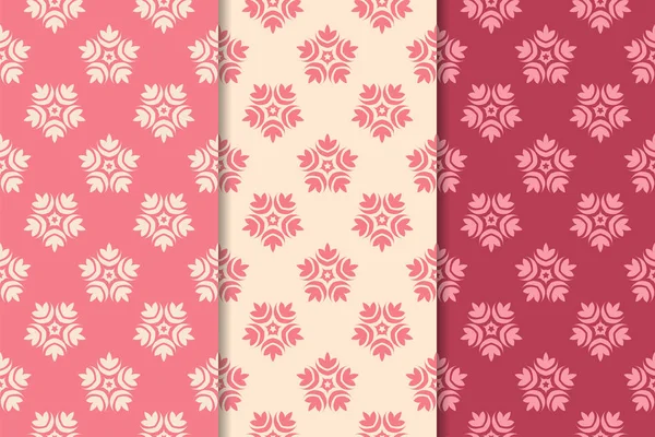 Kırmızı çiçekli süsler kümesi. Kiraz pembe dikey Dikişsiz desen. Duvar kağıdı arka plan