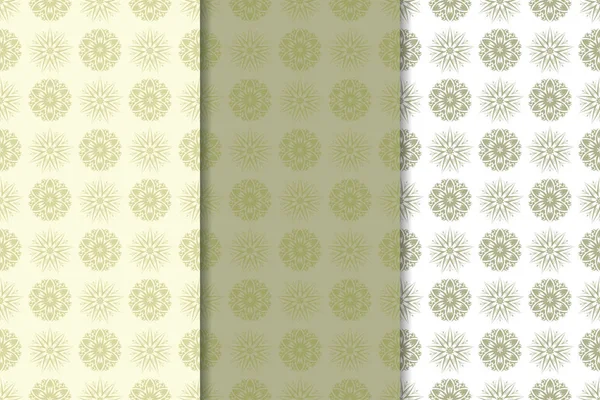 Zeytin yeşili çiçek arka planlar. Tekstil ve duvar kağıtları için dikişsiz desen seti