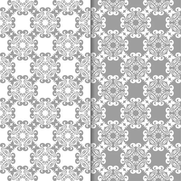 Beyaz ve gri arka plan çiçek kümesi. Tekstil ve duvar kağıtları için dikişsiz desen