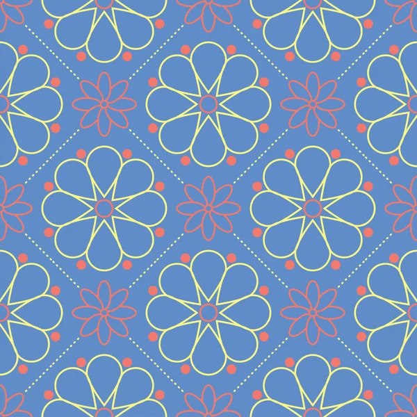 Çiçek seamless modeli. Duvar kağıtları, Tekstil ve kumaş için mavi arka plan üzerinde kırmızı ve sarı çiçek öğeleri