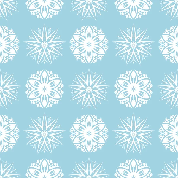 Mavi zemin üzerine beyaz çiçek süsleme. Tekstil ve duvar kağıtları için seamless modeli