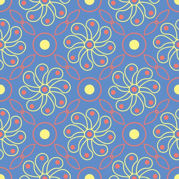 Çiçek seamless modeli. Duvar kağıtları, Tekstil ve kumaş için mavi arka plan üzerinde kırmızı ve sarı çiçek öğeleri