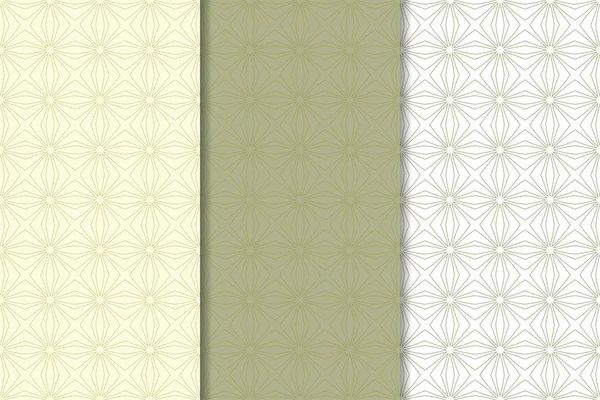 Zeytin yeşili ve beyaz geometrik süsler. Web, Tekstil ve duvar kağıtları için dikey Dikişsiz desen seti