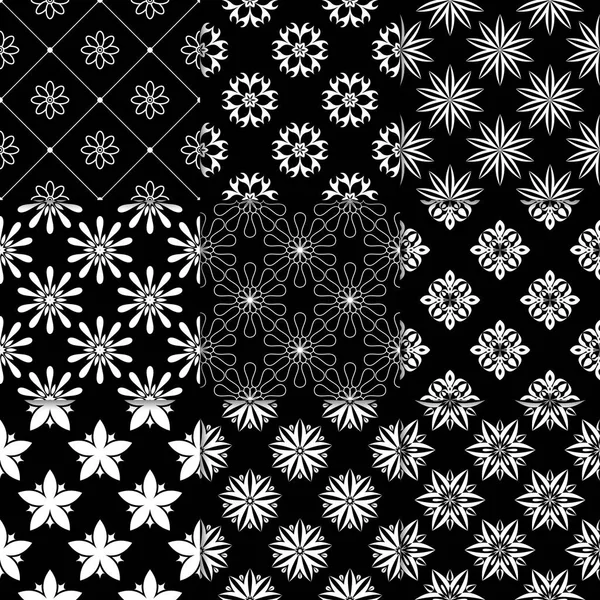 Siyah ve beyaz çiçekli süsler. Koleksiyon için kağıt, tek renkli Dikişsiz desen Tekstil