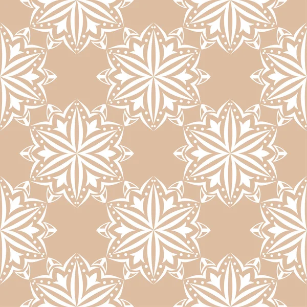 Bej renkli arka plan üzerinde beyaz çiçek süsleme. Tekstil ve duvar kağıtları için seamless modeli