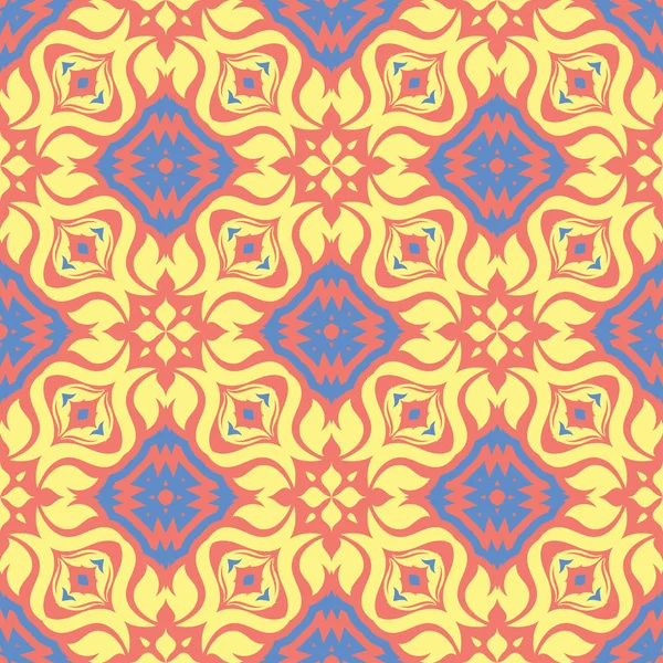 Çiçek tasarım seamless modeli. Duvar kağıtları ve Tekstil için somon kırmızı zemin üzerine parlak sarı ve mavi çiçek öğeleri