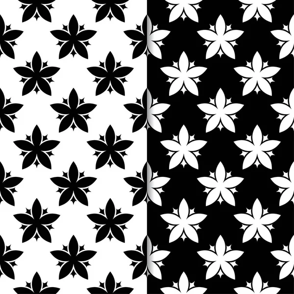 Siyah ve beyaz çiçek arka planlar. Tekstil ve duvar kağıtları için dikişsiz desen seti