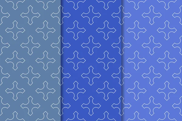 Blå Geometrisk Ornament Uppsättning Vertikala Sömlösa Mönster För Webb Textil — Stock vektor